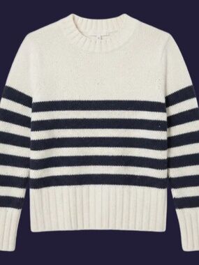 KULE Cream Navy Blue Striped Knit Sweater